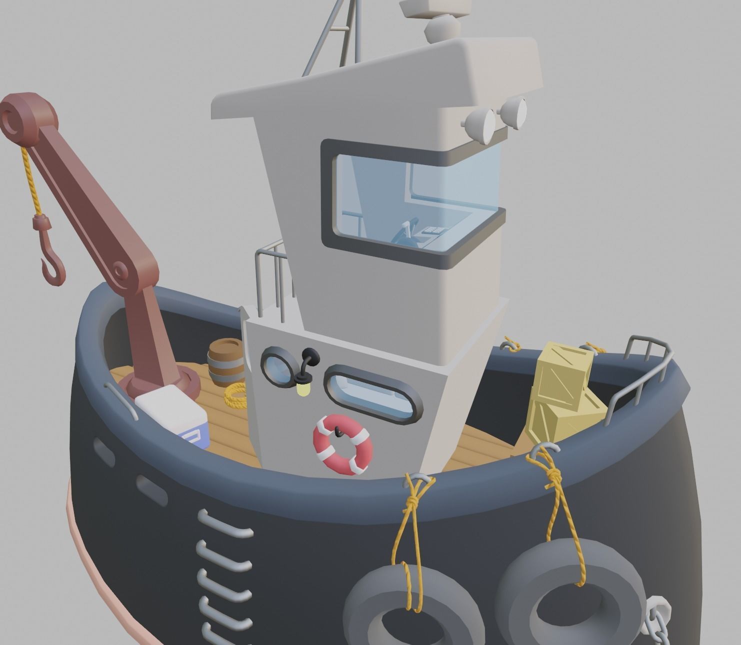 stylized fishing boat Low-poly 3D model_13