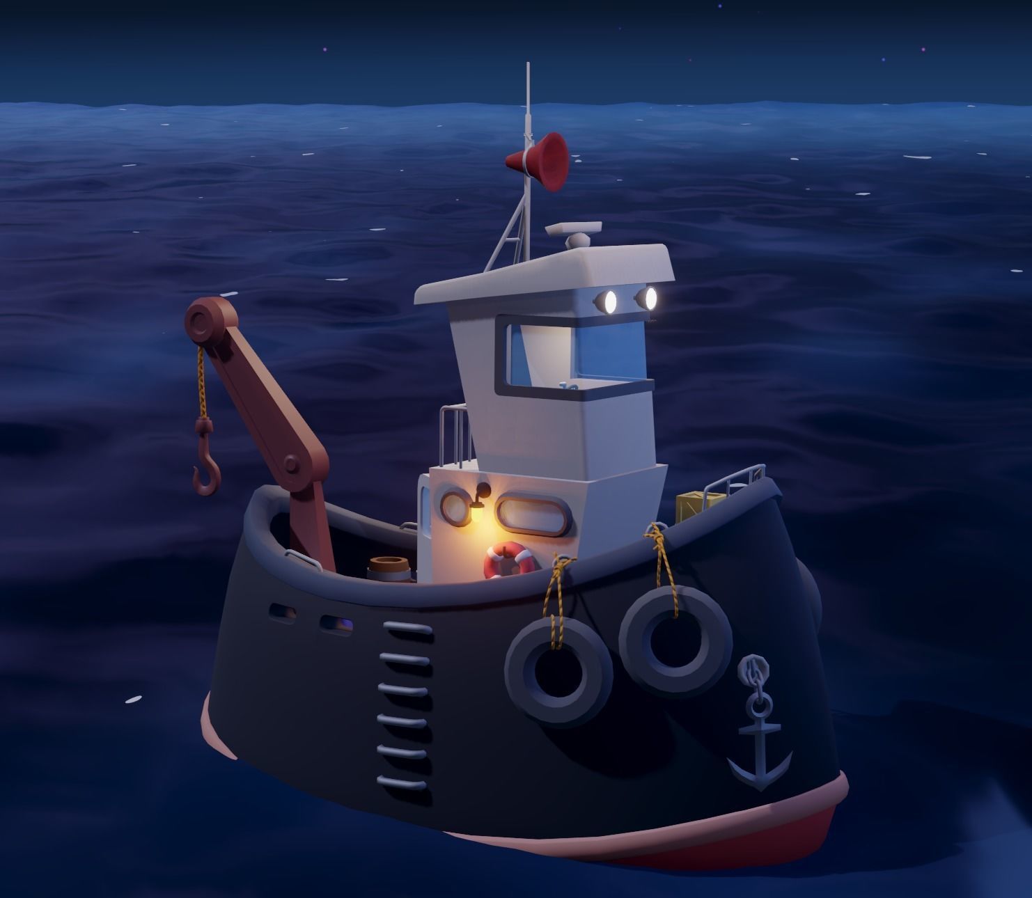 stylized fishing boat Low-poly 3D model_1