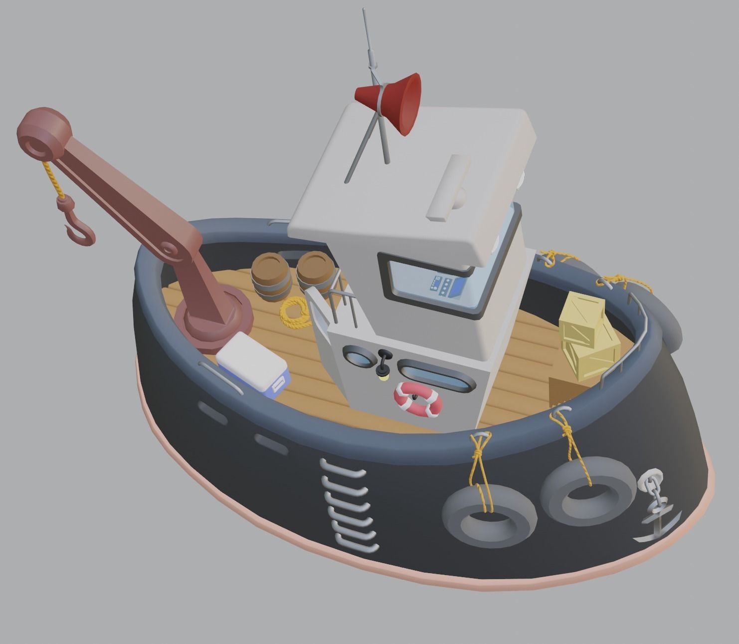 stylized fishing boat Low-poly 3D model_17