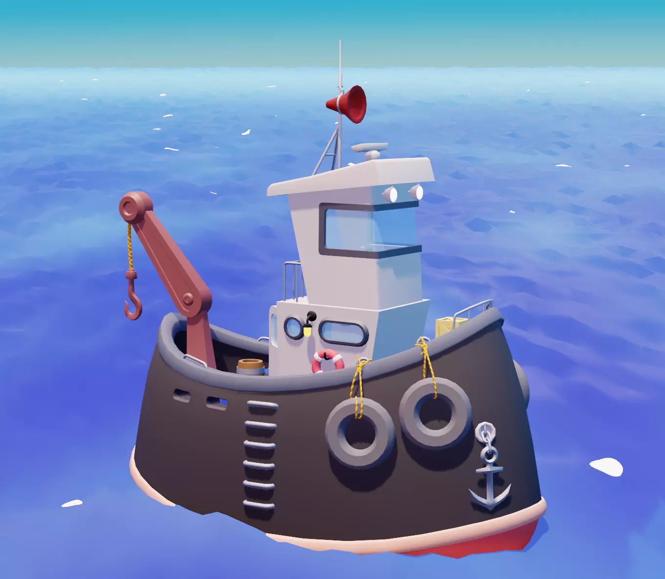 stylized fishing boat Low-poly 3D model_0