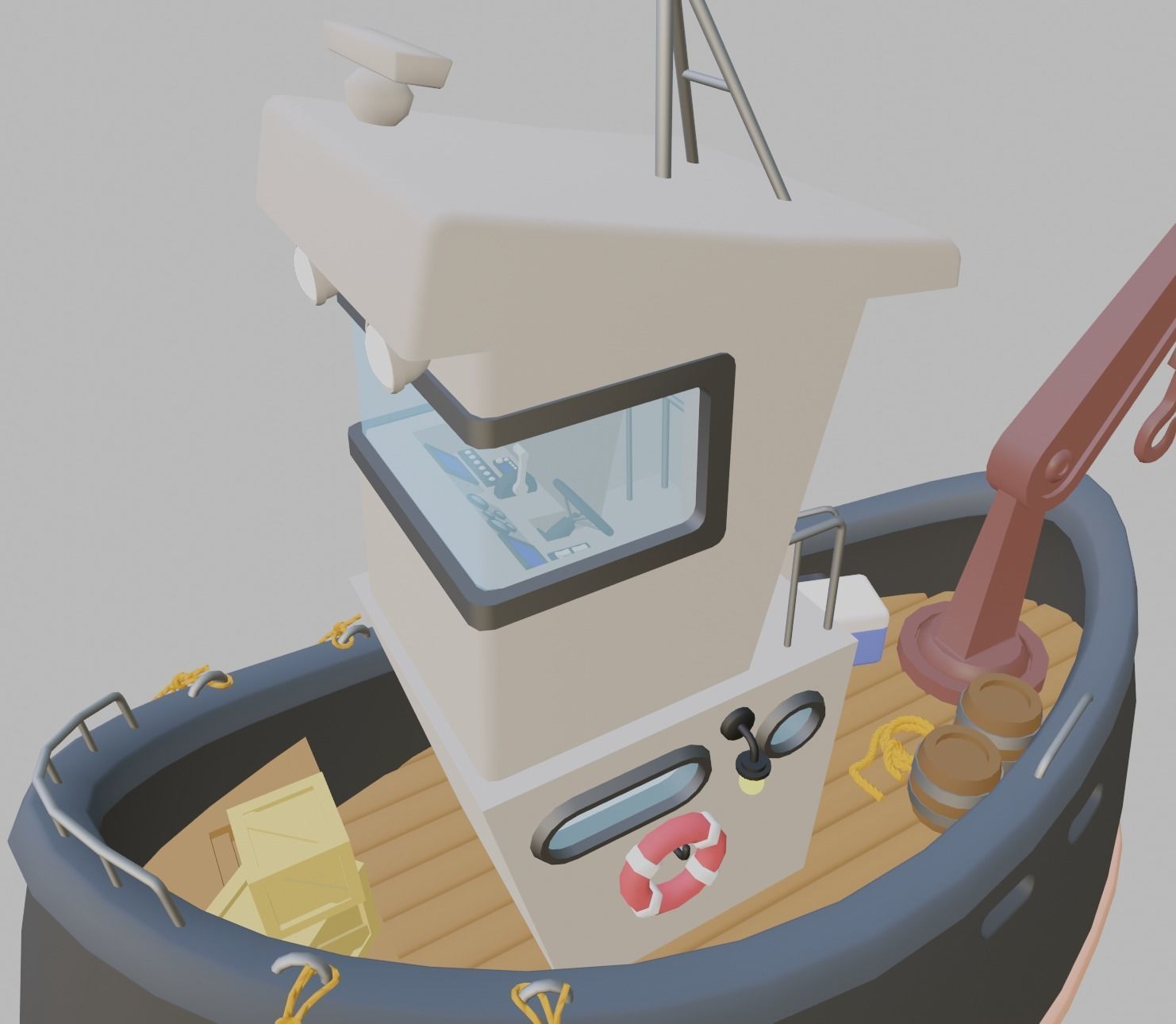 stylized fishing boat Low-poly 3D model_14