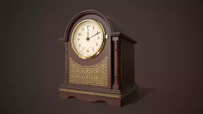 Old vintage table clock Low-poly 3D model