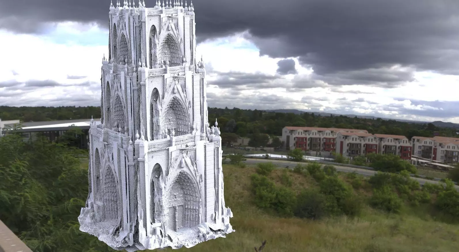 Cathedral Gated Tower ruin complex 3D model_0