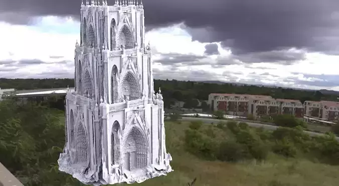 Cathedral Gated Tower ruin complex 3D model