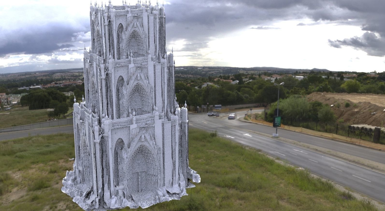 Cathedral Gated Tower ruin complex 3D model_2