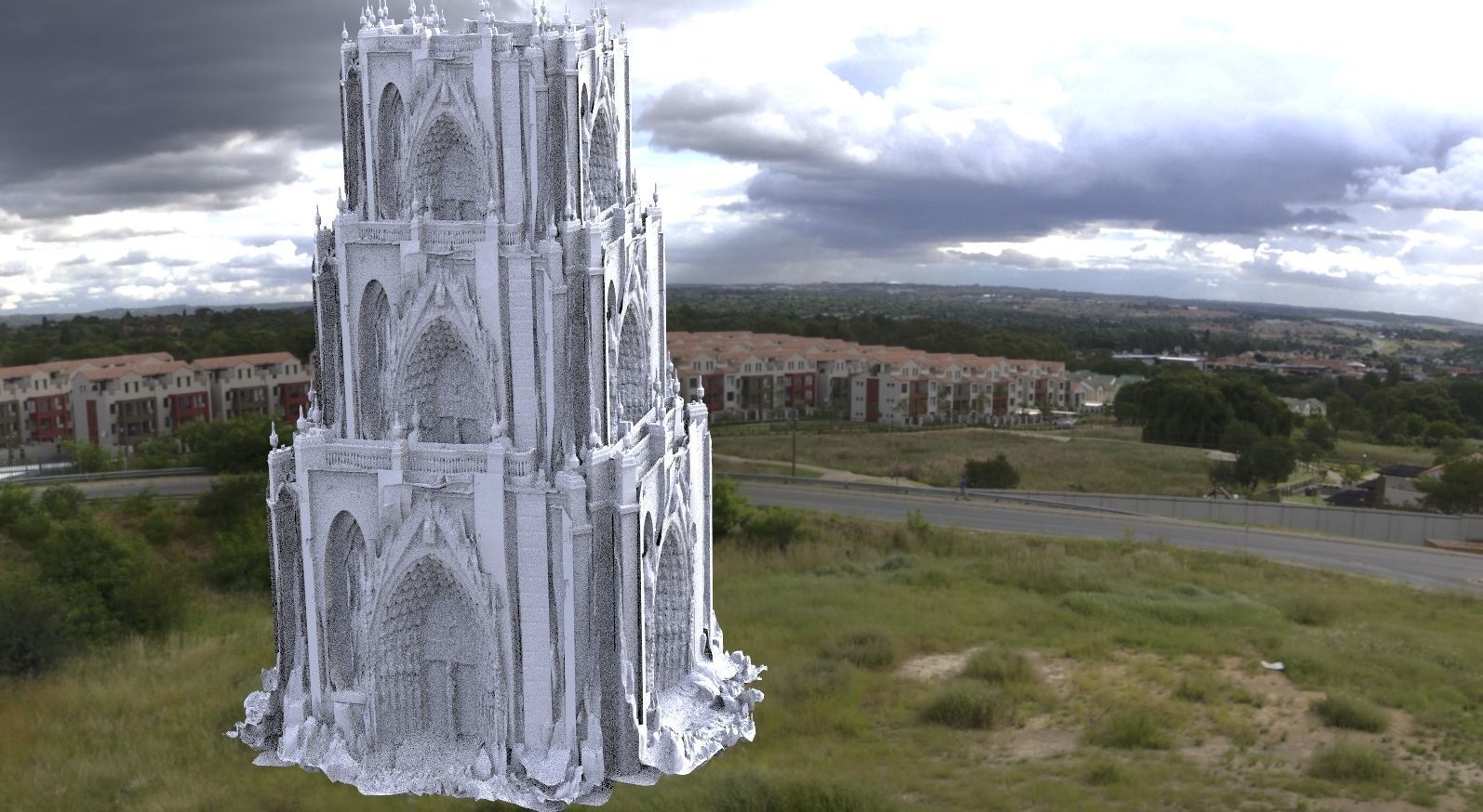 Cathedral Gated Tower ruin complex 3D model_1