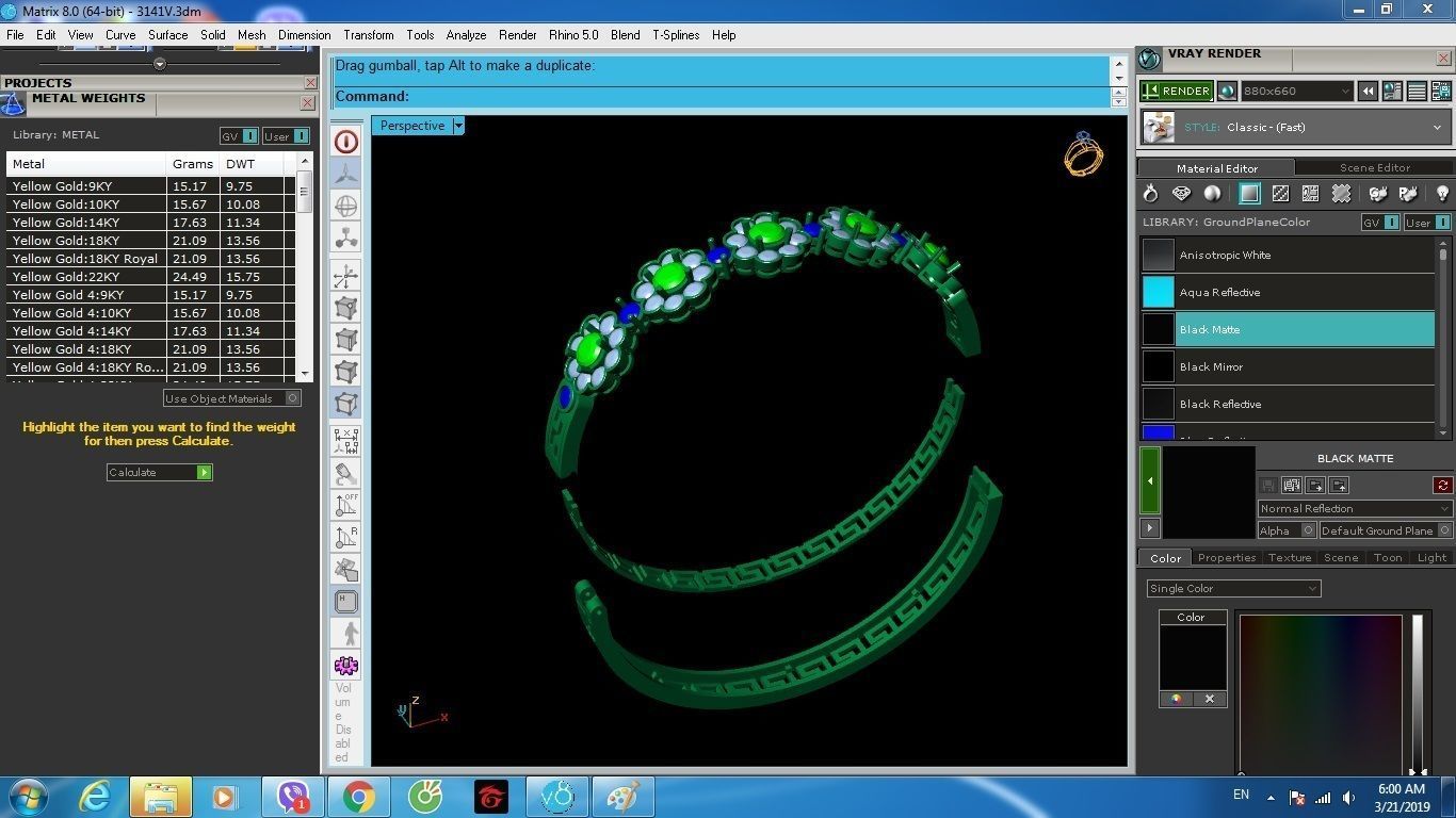 Flower Pattern Green Stone Women Bracelet Jewelry 1204 3D print model_8