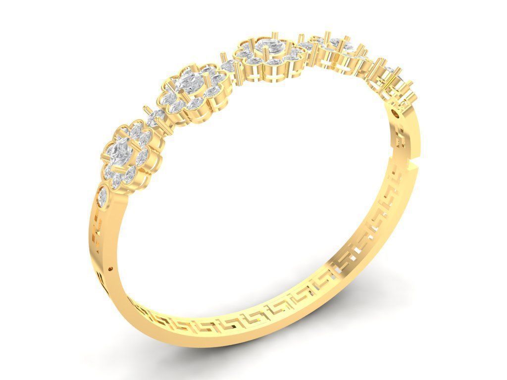 Flower Pattern Green Stone Women Bracelet Jewelry 1204 3D print model_5