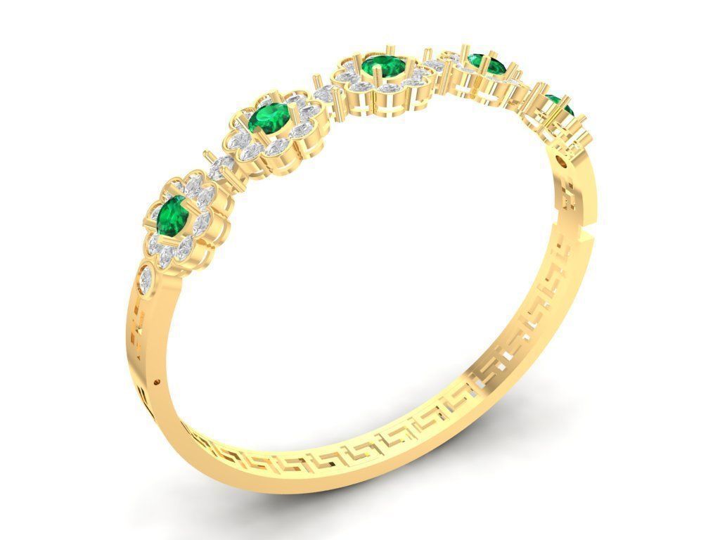 Flower Pattern Green Stone Women Bracelet Jewelry 1204 3D print model_1