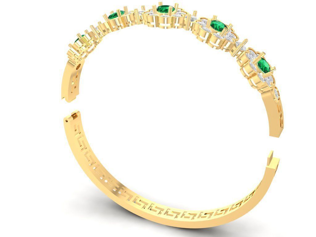 Flower Pattern Green Stone Women Bracelet Jewelry 1204 3D print model_3