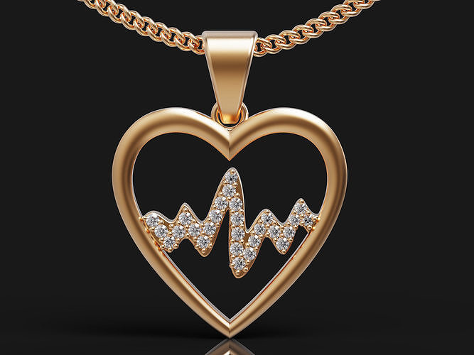 Heart beat Pendant  gold silver  printable jewelry 3D model 3D print model