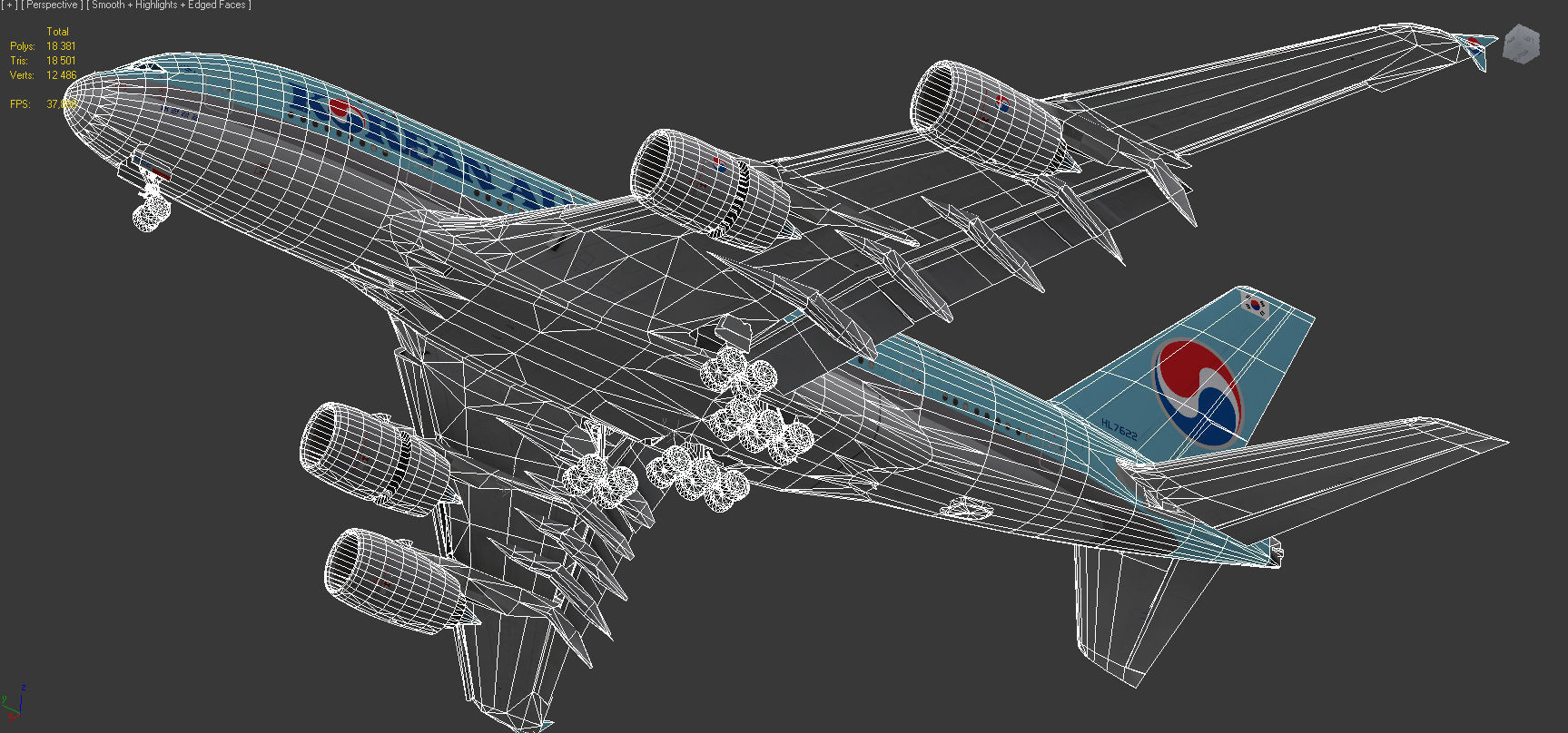 Airbus A380-8 Korean Air livery Low-poly 3D model_11