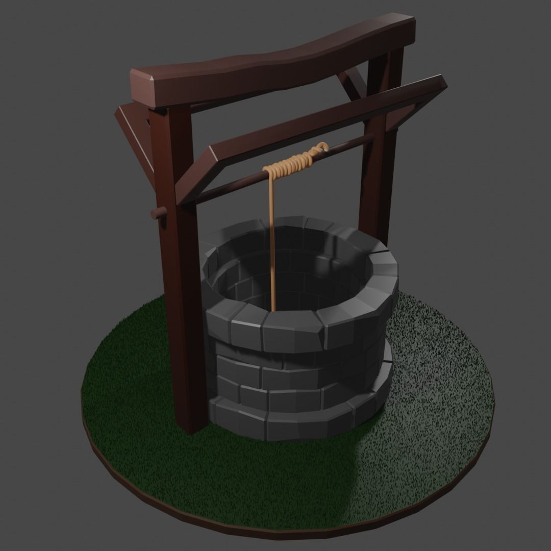 low poly well japanese water Low-poly 3D model_4