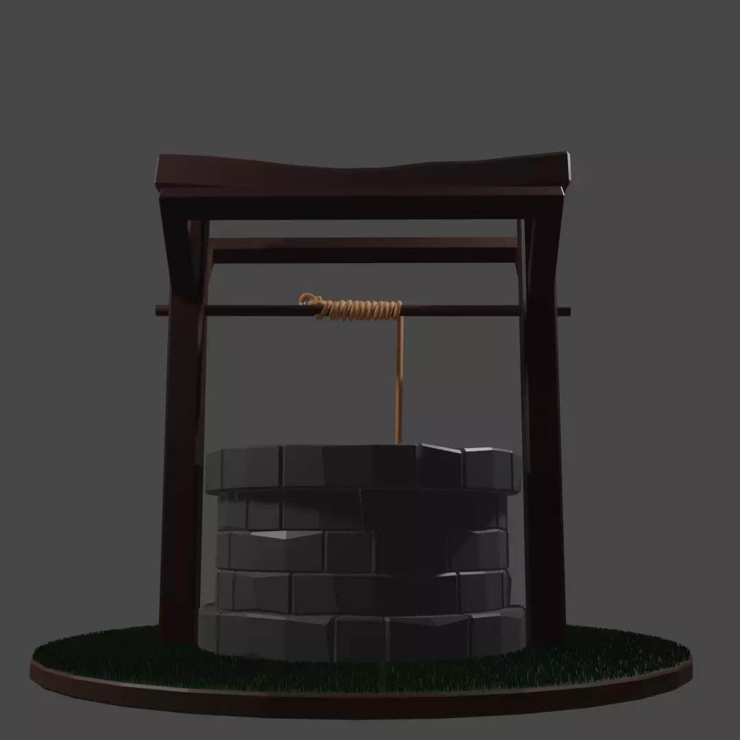 low poly well japanese water Low-poly 3D model_0