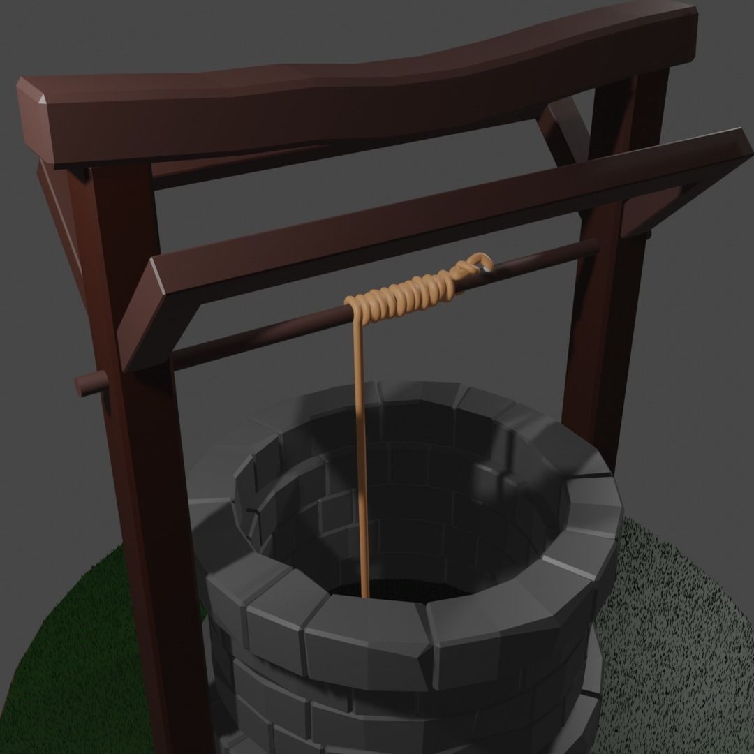 low poly well japanese water Low-poly 3D model_2