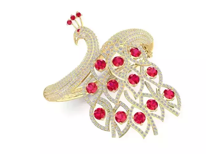 Elegant Peacock Pendant with Ruby Gemstones Jewelry  1212
