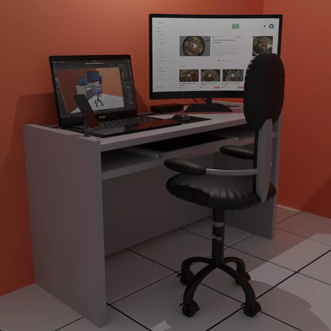 Work Setup Computer and Laptop 3D model_0