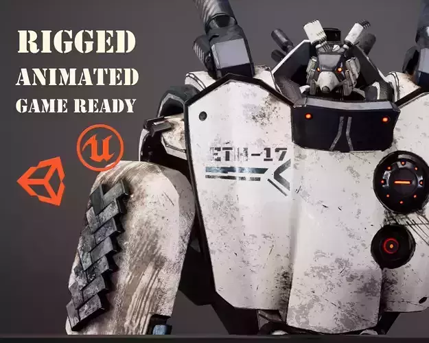 Etasphera17 robot holding gun Low-poly 3D model