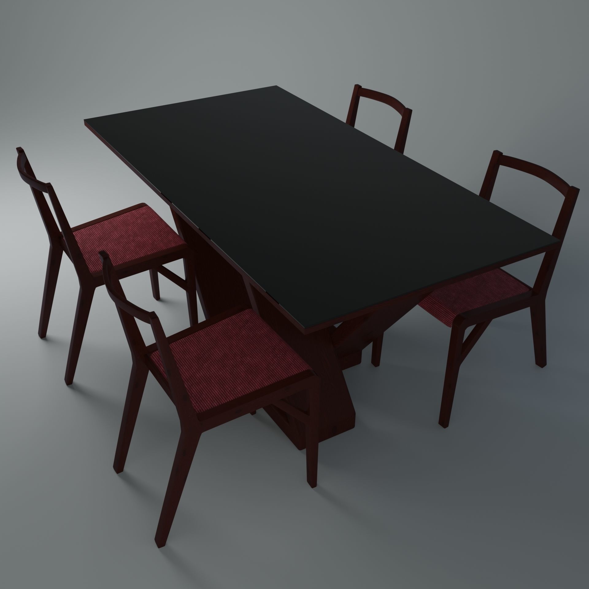 Table with chairs Low-poly 3D model_6