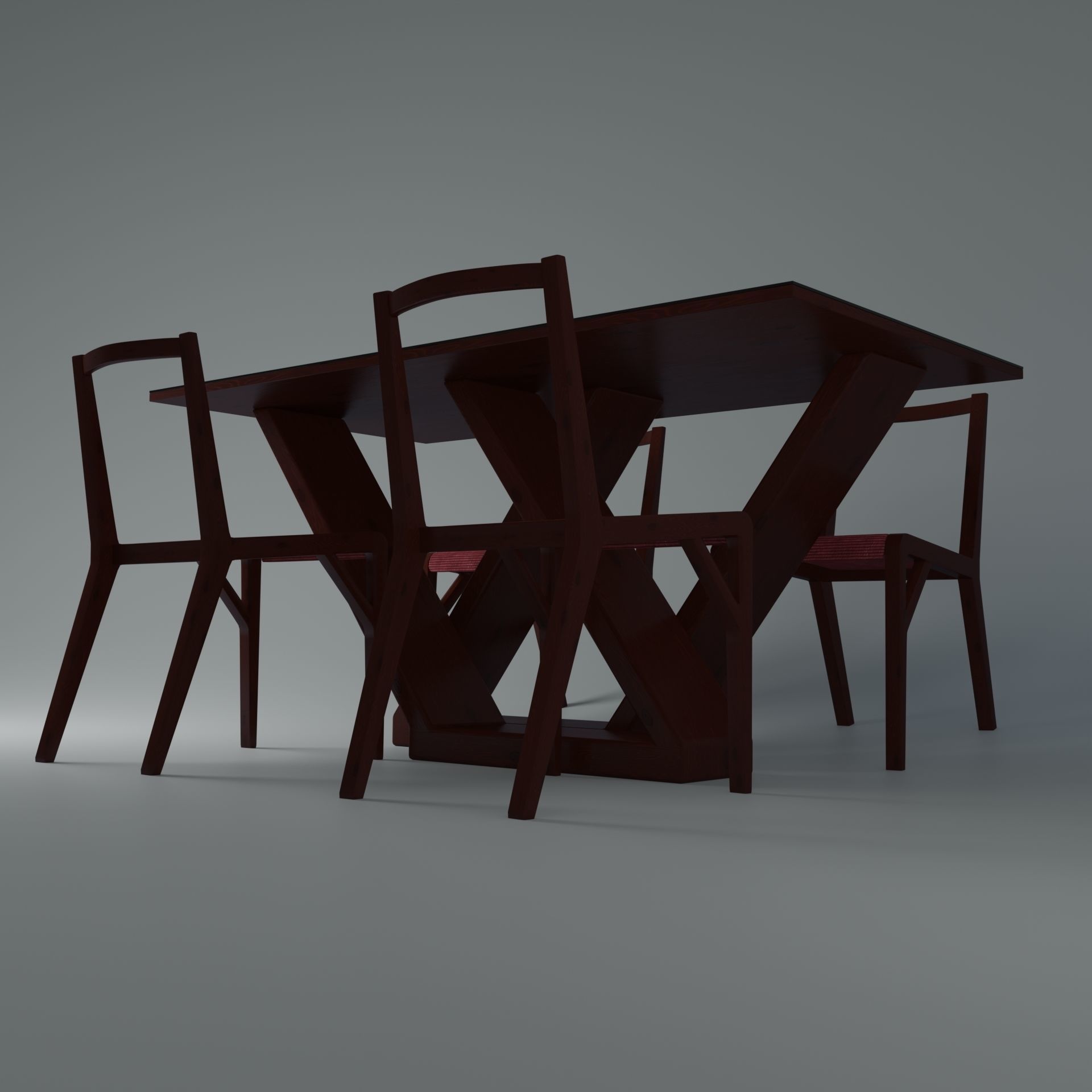 Table with chairs Low-poly 3D model_7