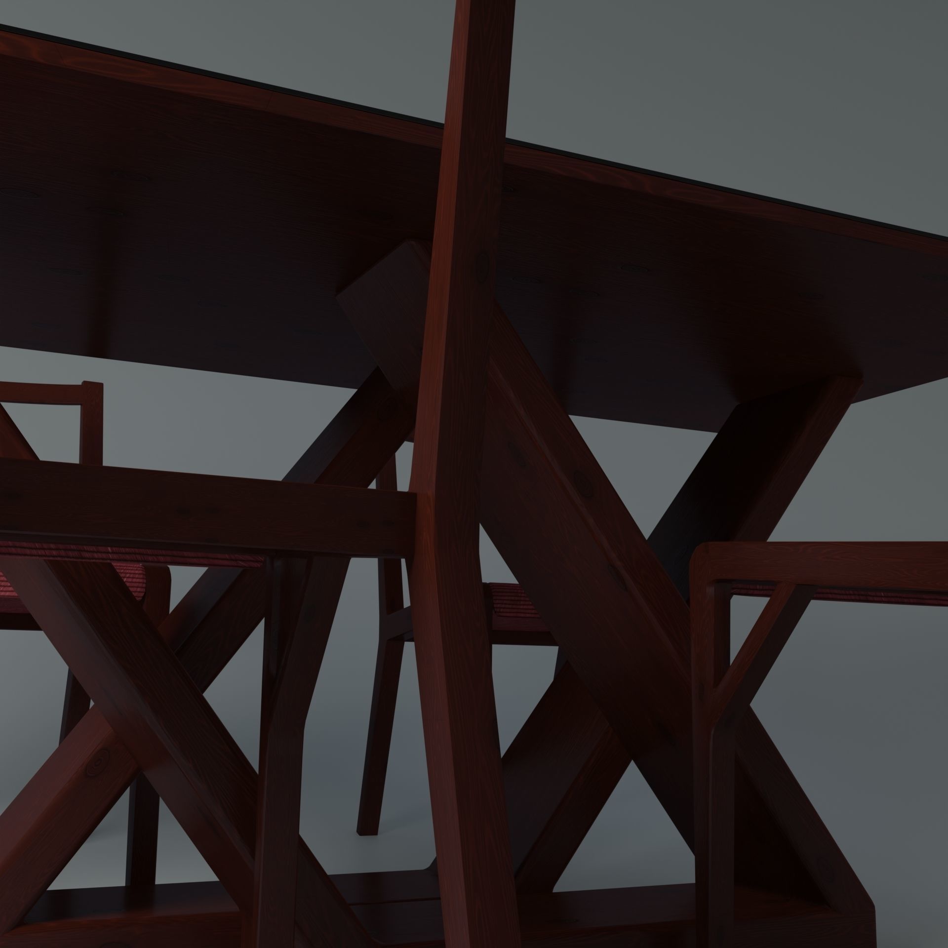 Table with chairs Low-poly 3D model_8