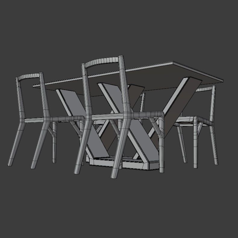 Table with chairs Low-poly 3D model_17