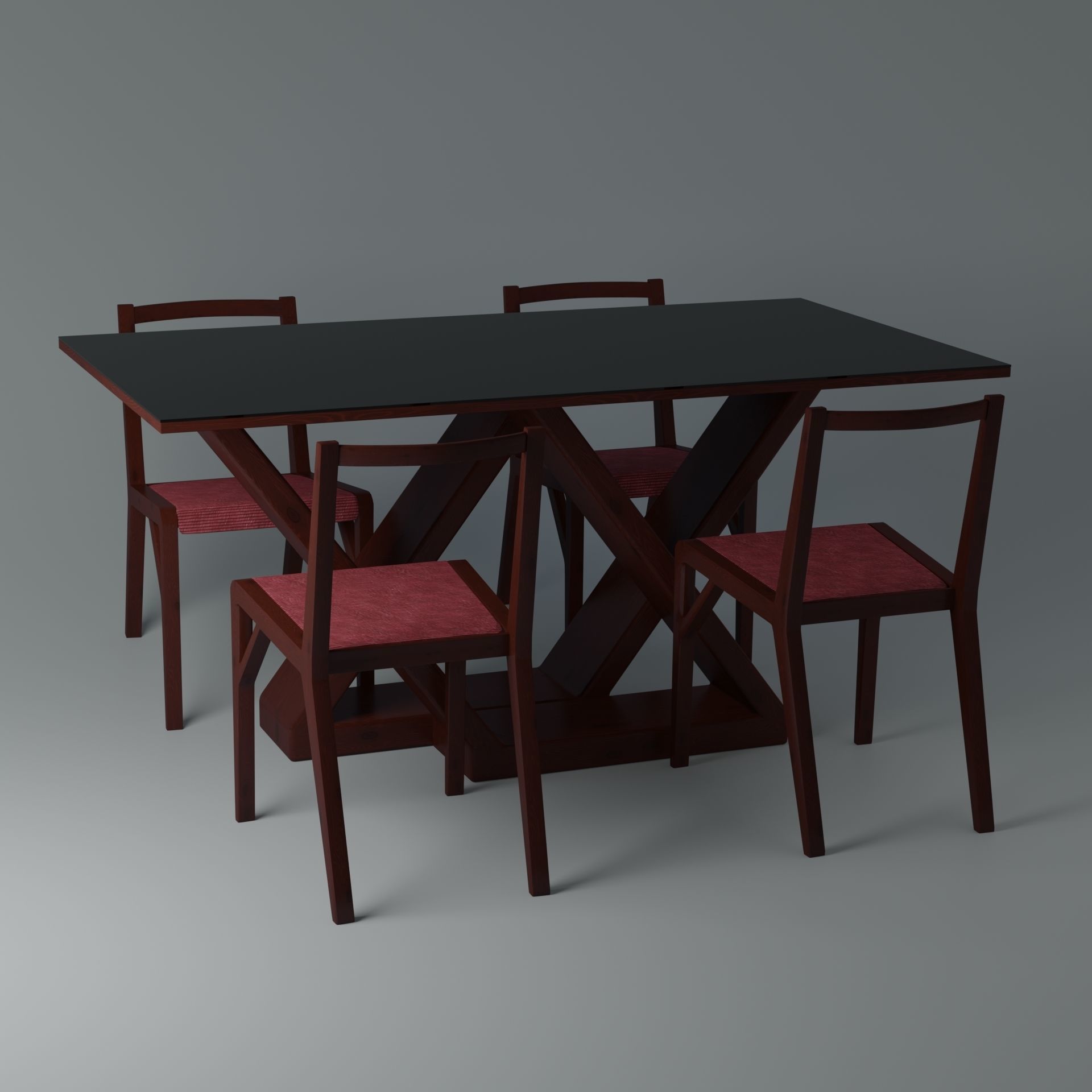 Table with chairs Low-poly 3D model_1