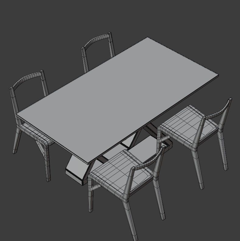 Table with chairs Low-poly 3D model_19