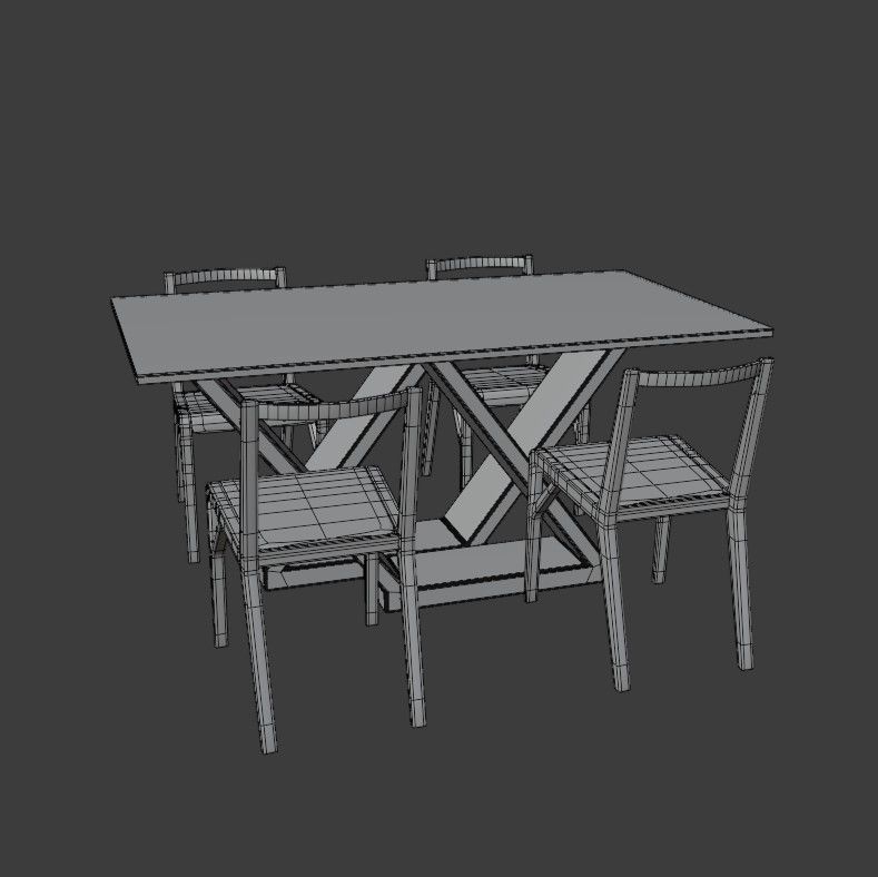 Table with chairs Low-poly 3D model_12