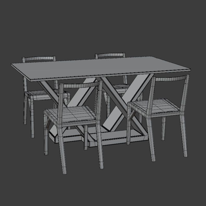 Table with chairs Low-poly 3D model_11