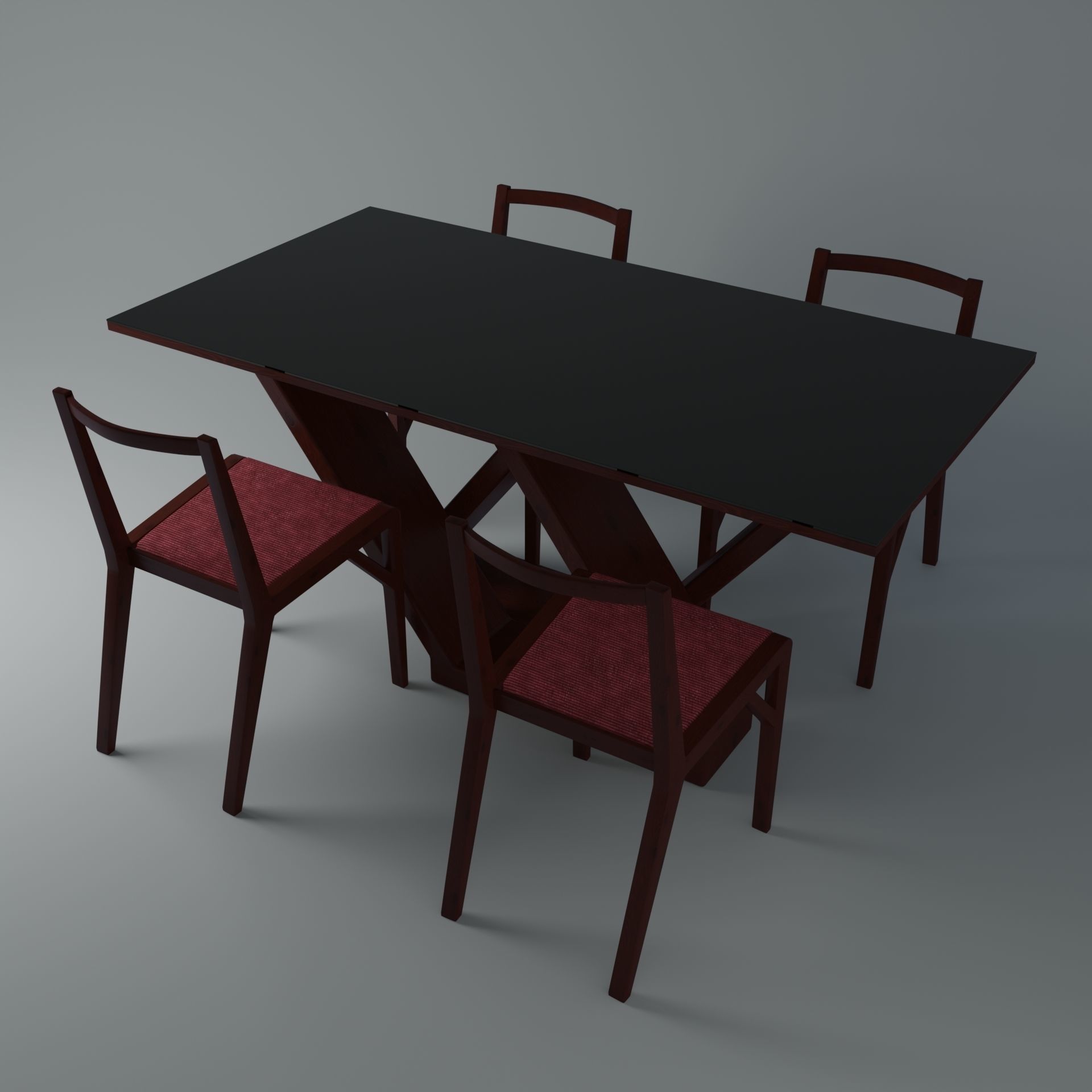 Table with chairs Low-poly 3D model_5