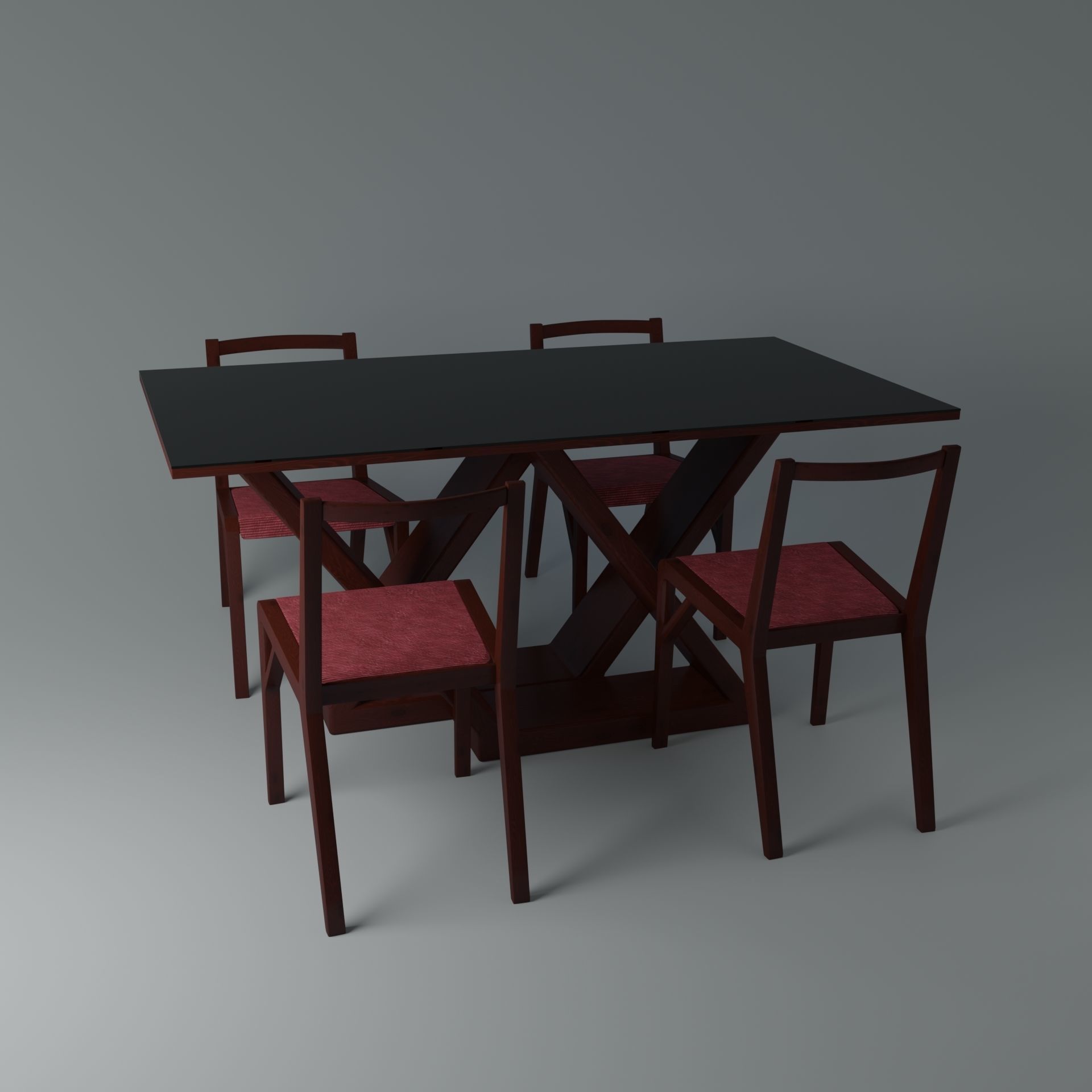 Table with chairs Low-poly 3D model_2