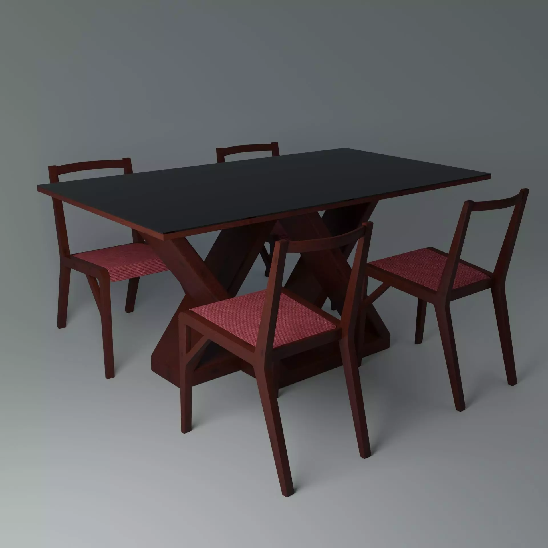 Table with chairs Low-poly 3D model_0