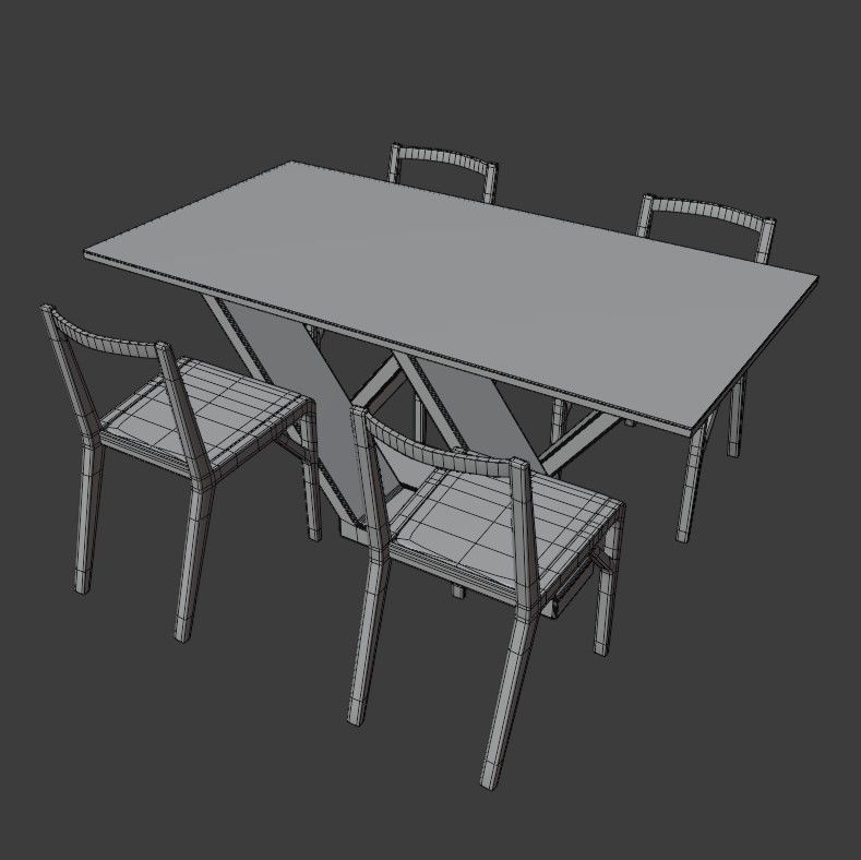 Table with chairs Low-poly 3D model_15