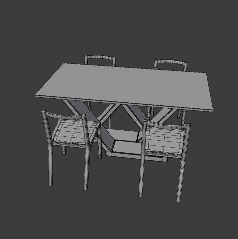 Table with chairs Low-poly 3D model_14