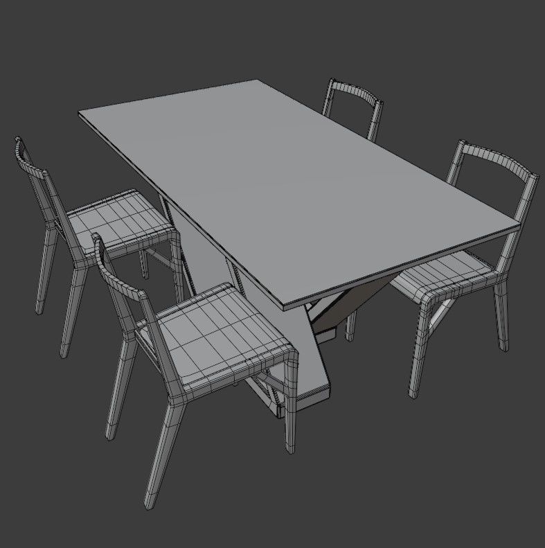 Table with chairs Low-poly 3D model_16