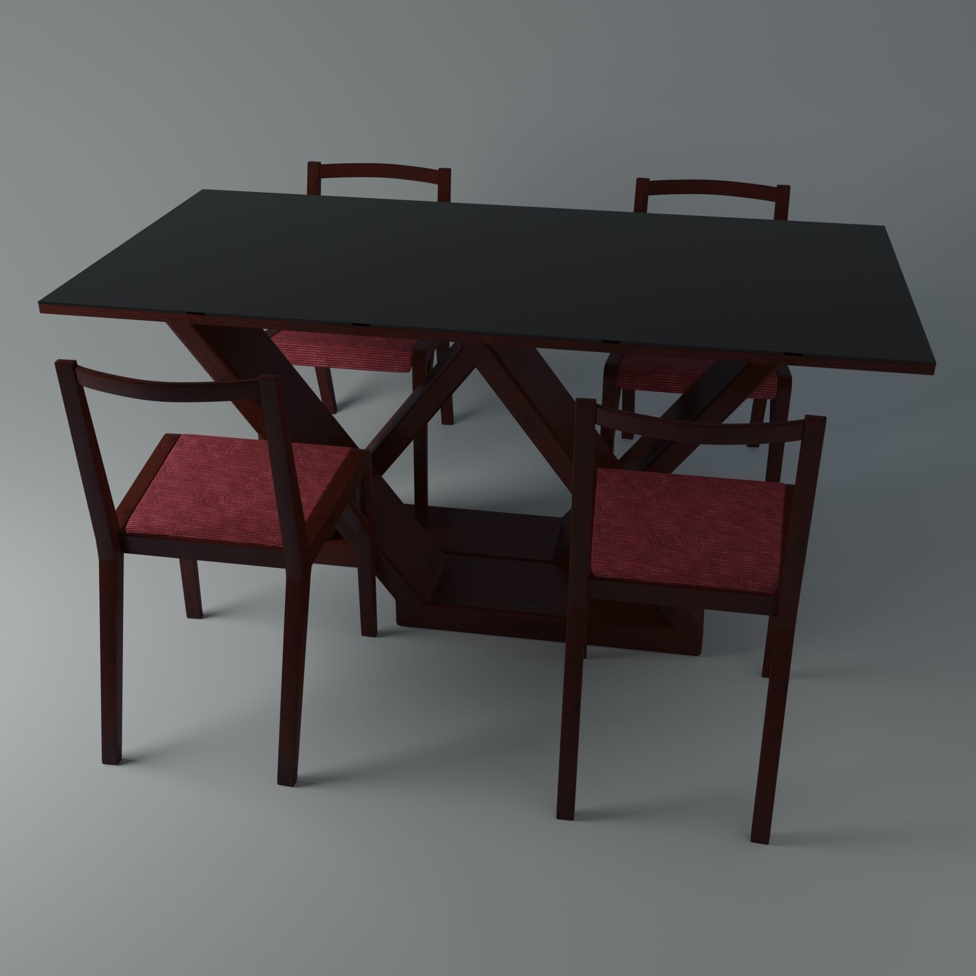Table with chairs Low-poly 3D model_3