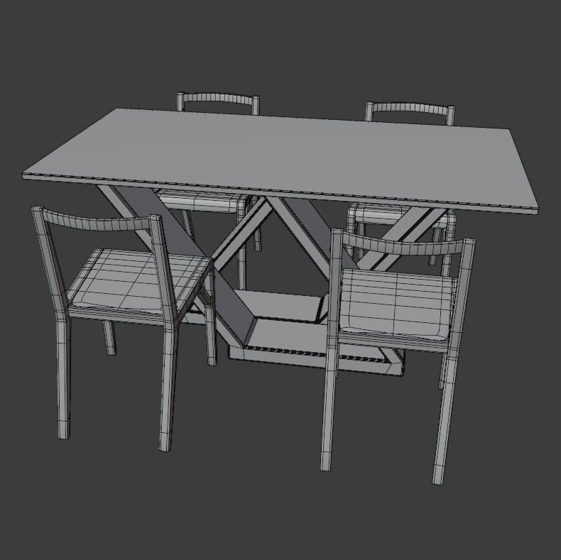 Table with chairs Low-poly 3D model_13