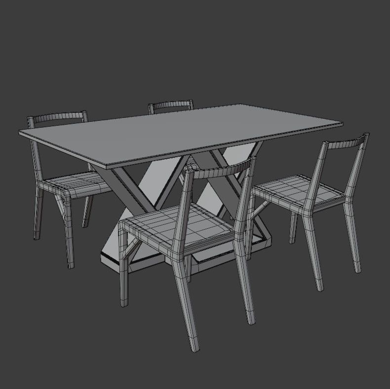 Table with chairs Low-poly 3D model_10
