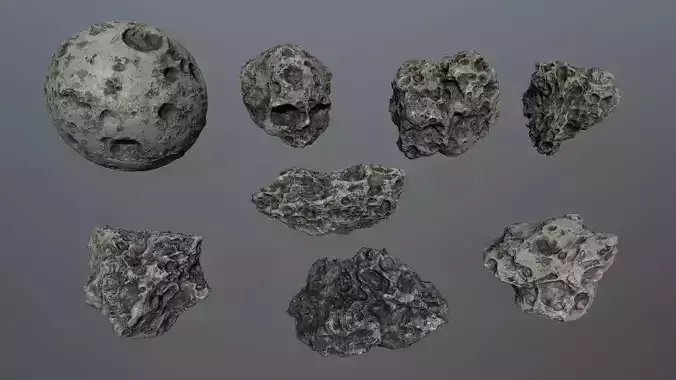 Asteroid Set rock Low-poly 3D model