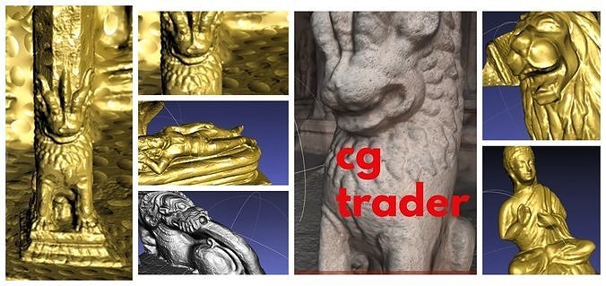 madurai meenatchi temple lions and chennai express mall statues 3D model