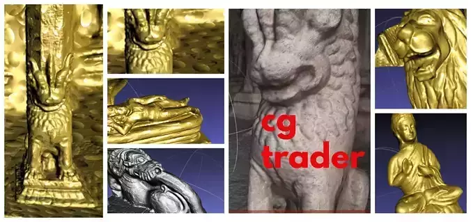 madurai meenatchi temple lions and chennai express mall statues 3D model