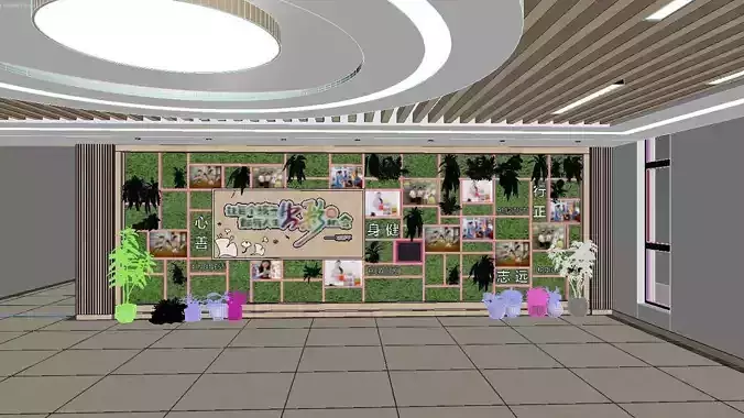 School theme wall lobby kindergarten green wall