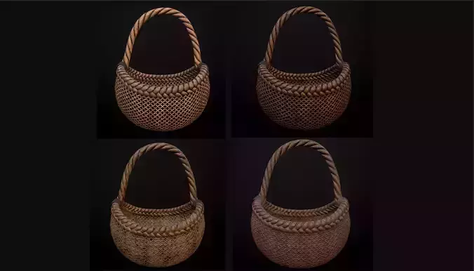 Wicker basket low poly 4 texture options
