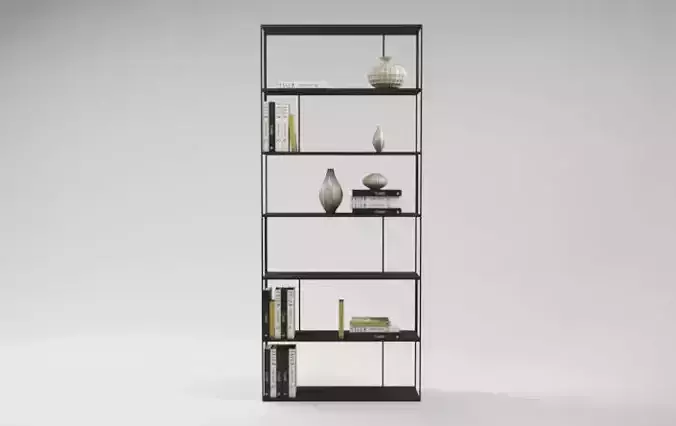 Metal black bookshelf in a modern style