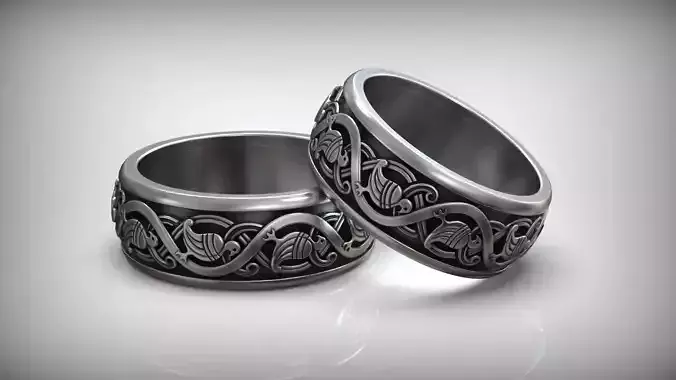 Slavic Scandinavian Bird Wedding Band 3D print model