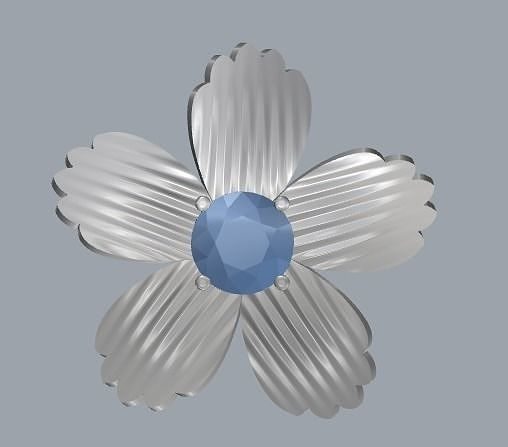 Sterling Silver Single Stone Flower Pendant Jewelry 3D print model