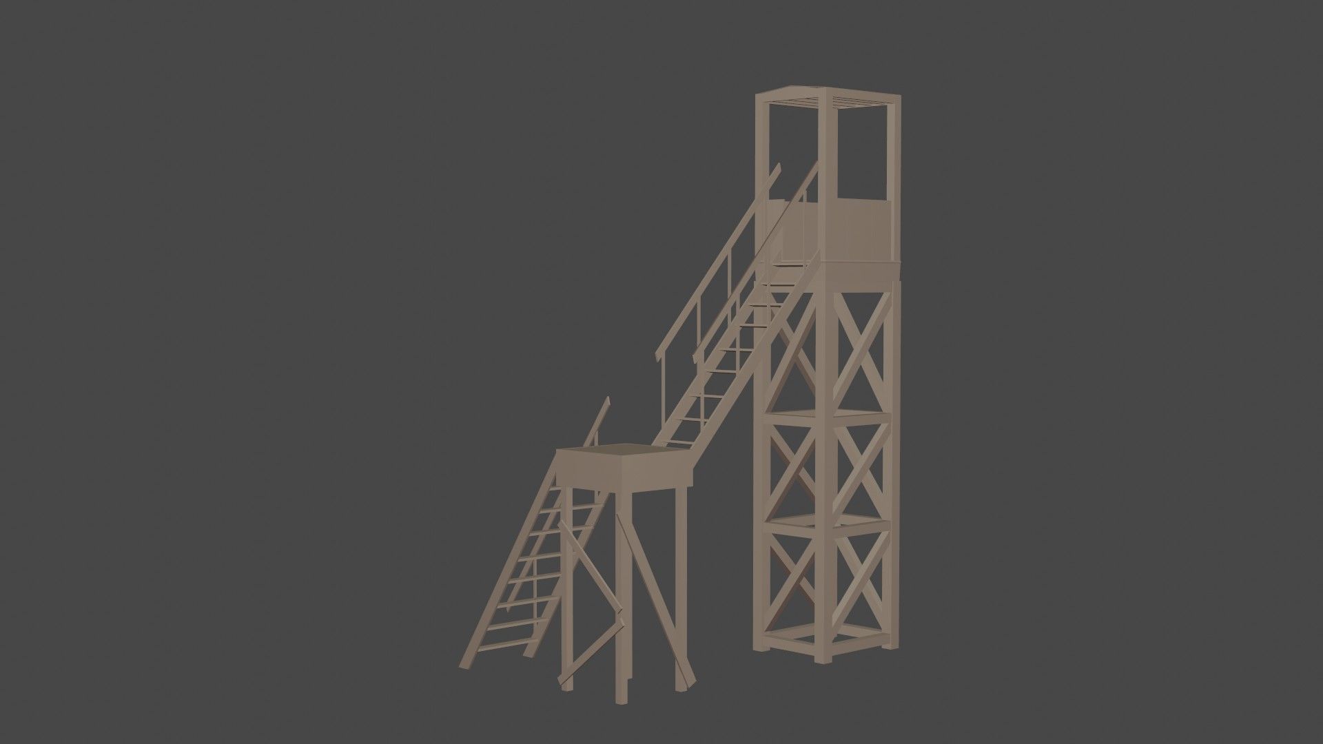 3d tower model guard in middle of field Low-poly 3D model_10