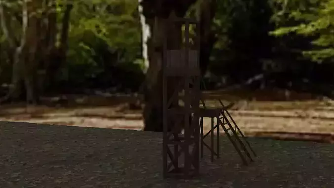 3d tower model guard in middle of field Low-poly 3D model