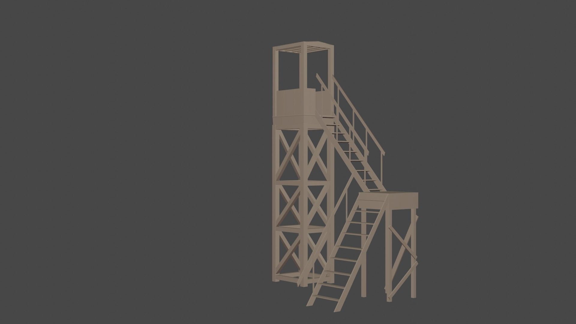 3d tower model guard in middle of field Low-poly 3D model_6